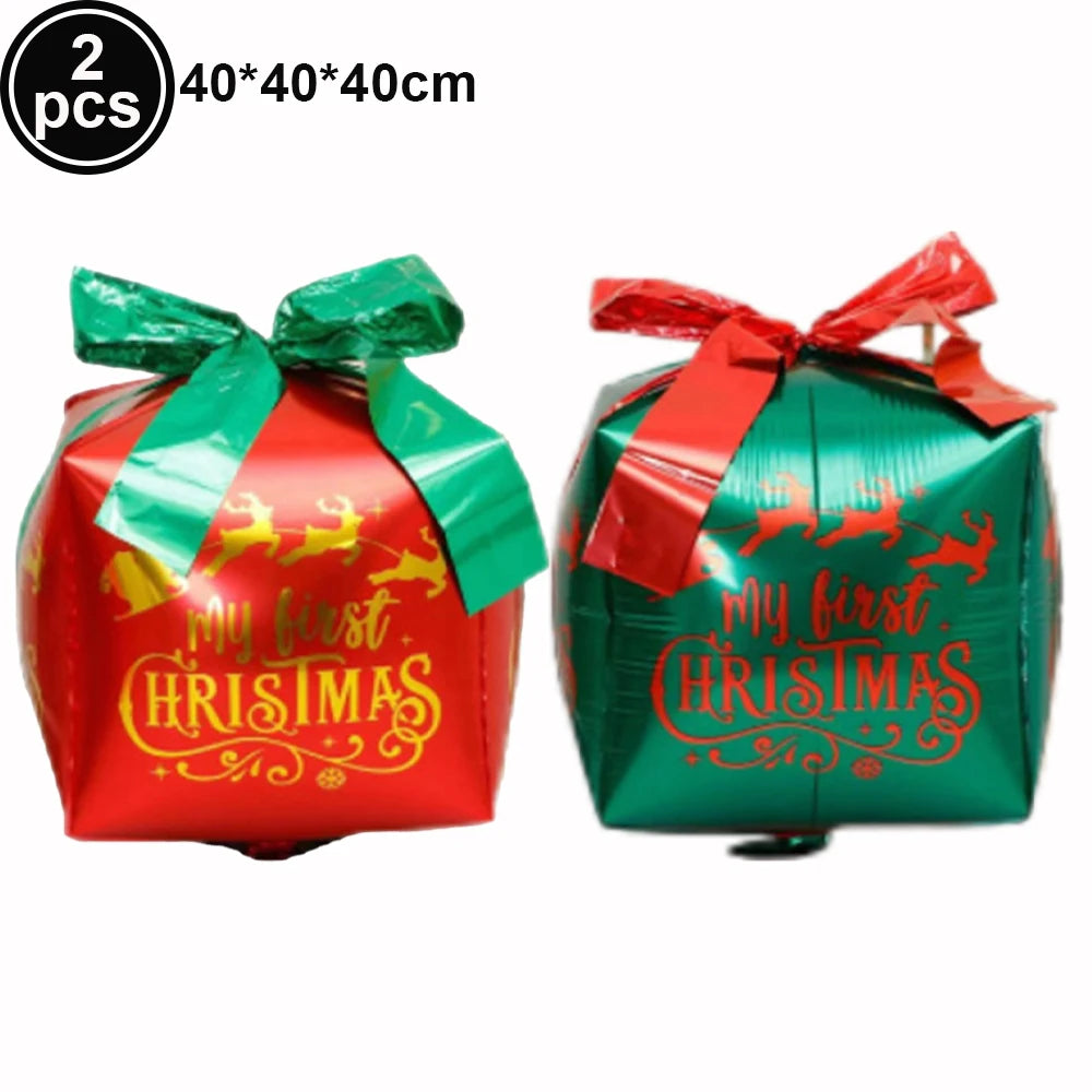 Christmas Gift Box Foil Balloons Red Green Gold Silver 2/4pcs Foil Party Balloons Babs ROSE RED As pictures show