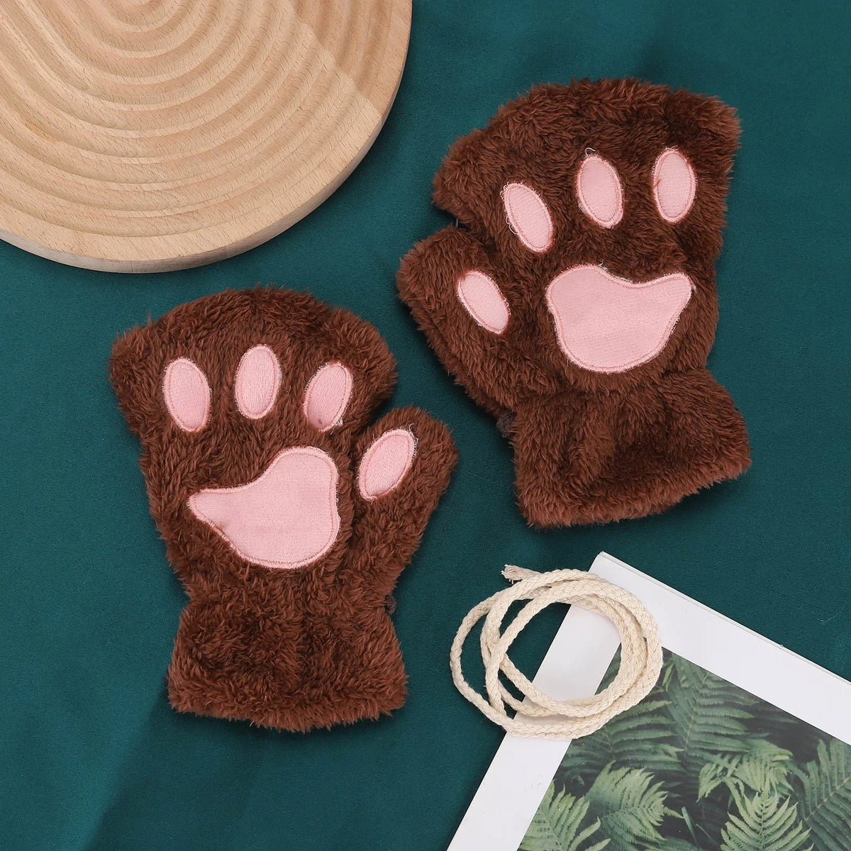 Plush Cat Paw Mittens – Soft Fluffy Half Finger Gloves Plush Fingerless Gloves Babs DC