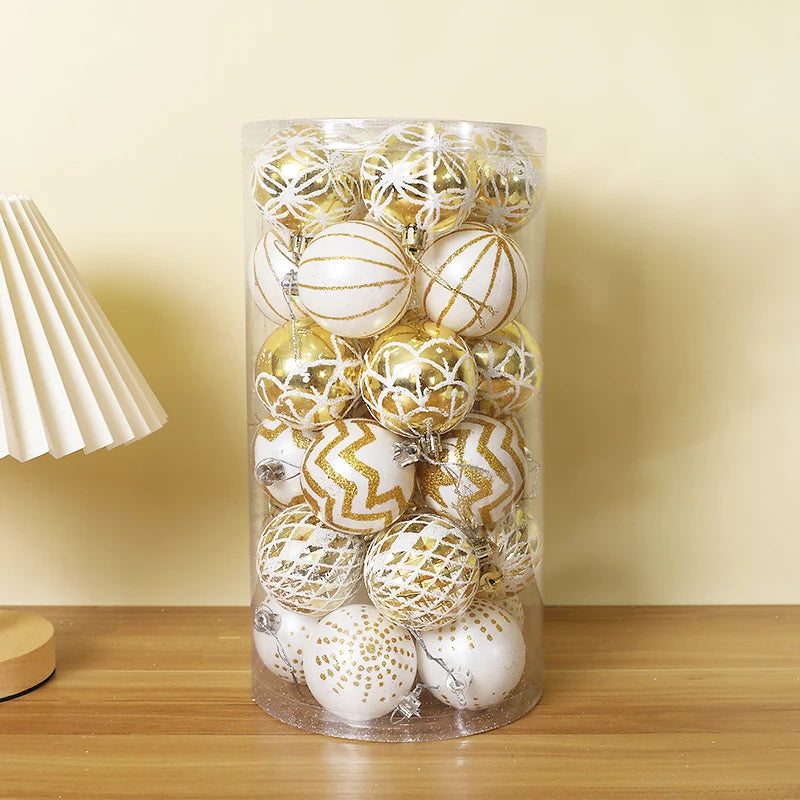 30pcs Gold & White Christmas Ball Ornaments 6cm Xmas Tree Decor Christmas Ball Ornaments Babs