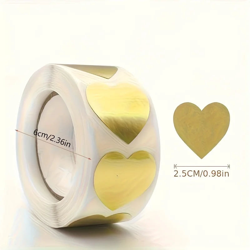 300 Pcs Heart-Shaped Thank You Self-Adhesive Stickers Roll Decorative Sticker Roll Babs Golden