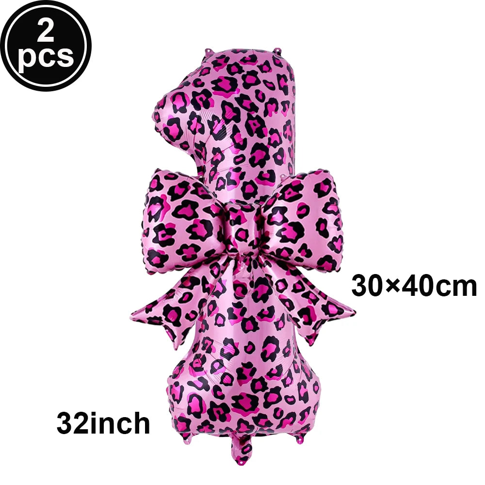 32" Pink Leopard Number Foil Balloons with Bow – Party Decor Party Foil Balloons Babs A-1 As pictures show