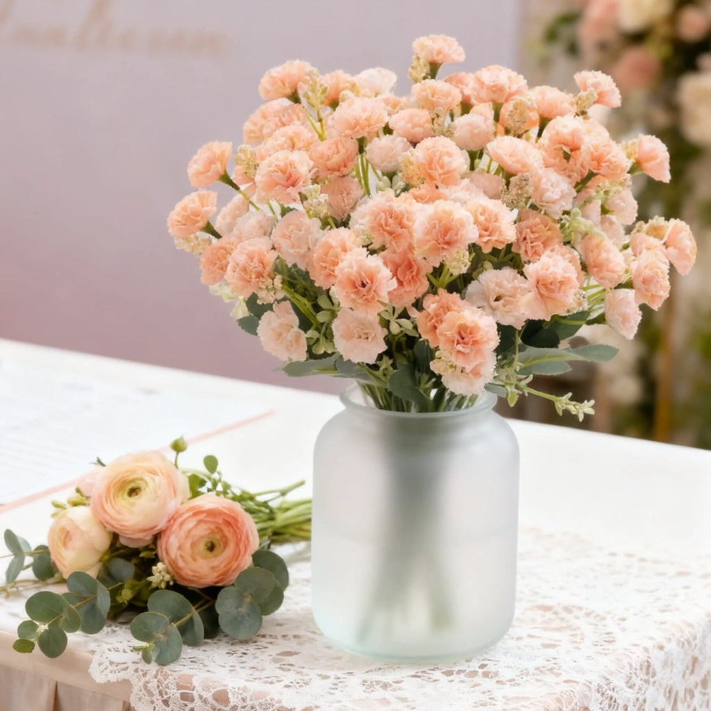 Silk Artificial Carnation Bouquet – 5 Forks 15 Heads Wedding Décor Artificial Flower Bouquet Babs