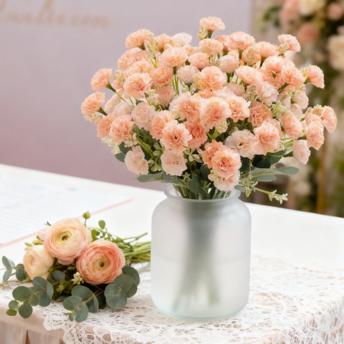 Silk Artificial Carnation Bouquet – 5 Forks 15 Heads Wedding Décor Artificial Flower Bouquet Babs