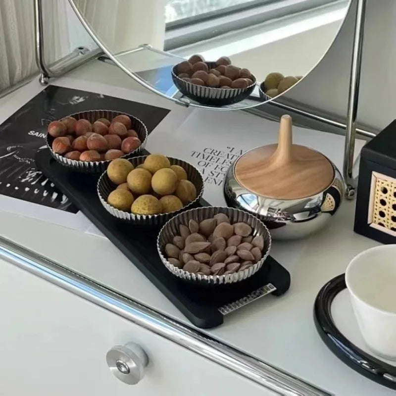 Stainless Steel & Wood Fruit Bowl – Luxury Decorative Tray Decorative Fruit Bowl Babs