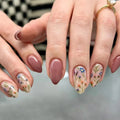 24pcs Floral Short Almond Press-On Nails – Detachable Leaf Design Press-On Nails Babs 24pcs
