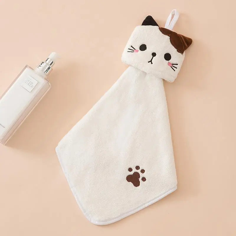 Cute Cat Coral Fleece Hand Towels – Absorbent Dishcloths Kitchen Hand Towel Babs white