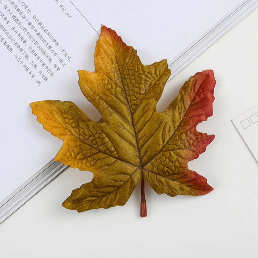 10Pcs Silk Maple Leaves – Autumn Home & Wedding Décor Artificial Leaves Babs Dark Khaki