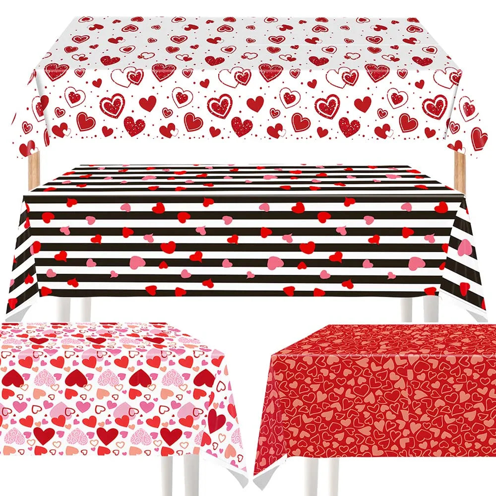 Disposable Heart Tablecloth – Red Pink PVC Party Table Cover Disposable Tablecloth Babs