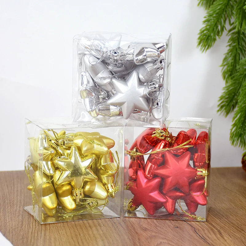 12Pcs Gold Star Christmas Ball Ornaments – Xmas Tree Décor Christmas Tree Ornaments Babs