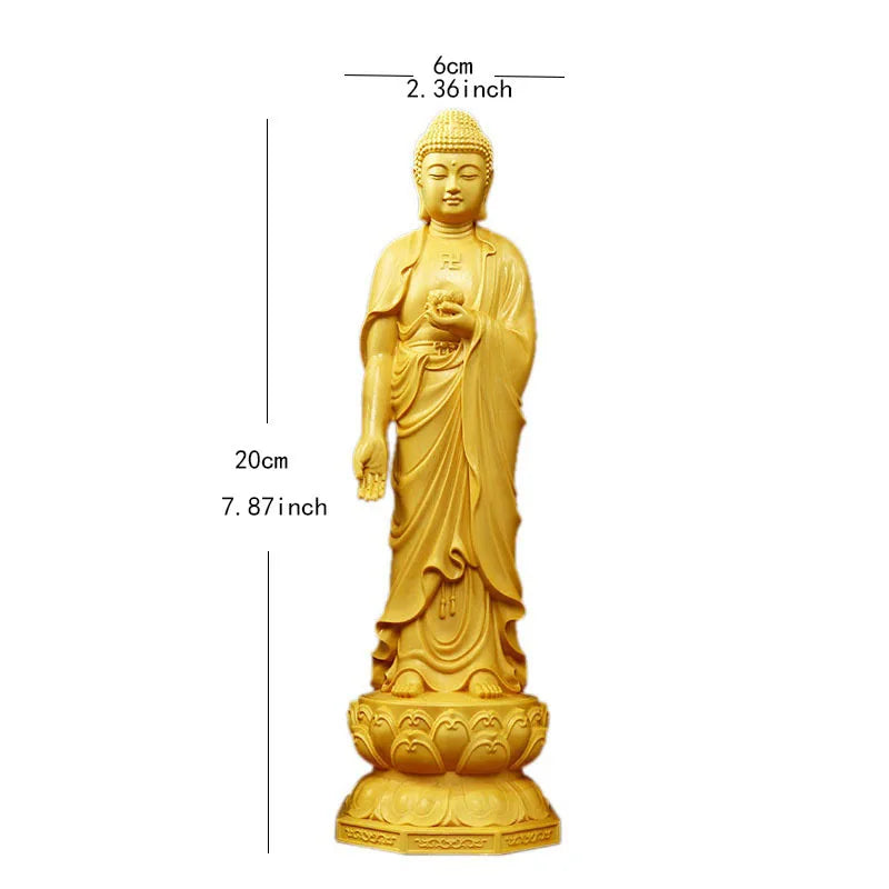Hand-Carved Boxwood Guanyin Buddha Statue Set – 3 Holy Figures Wood Carved Statue Babs