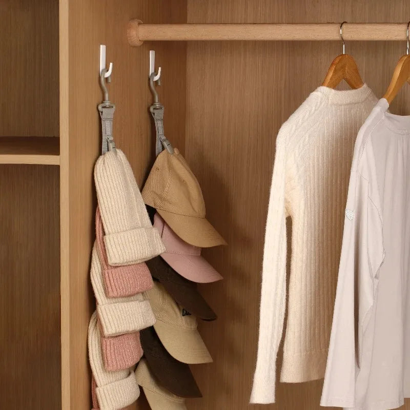 Hat Rack Hanging Rope with Clips – Closet Hat Organizer, Khaki Hat Rack Organizer Babs