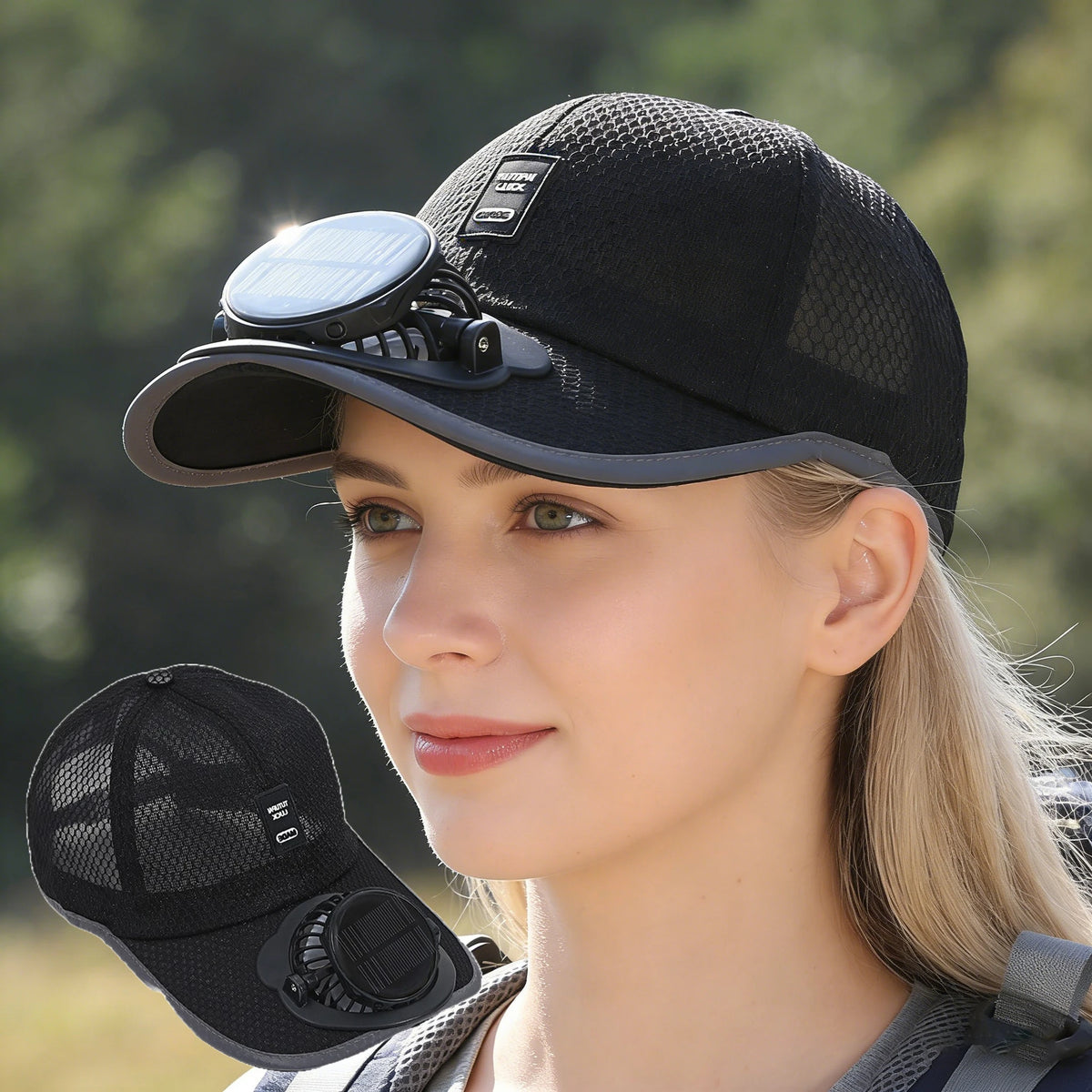 Solar Fan Cap – Breathable Mesh Outdoor Baseball Hat Unisex Solar Fan Hat Babs Black 2PCS