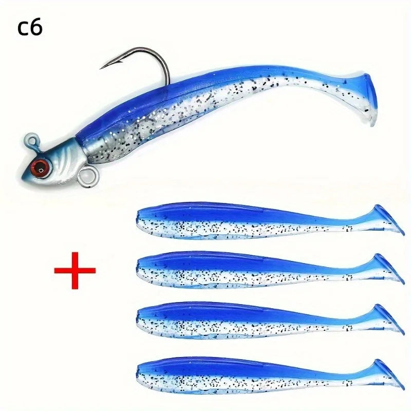 5-Pack T-Tail Soft Fishing Lures – Long Cast Swimbait Set Soft Fishing Lure Babs C6