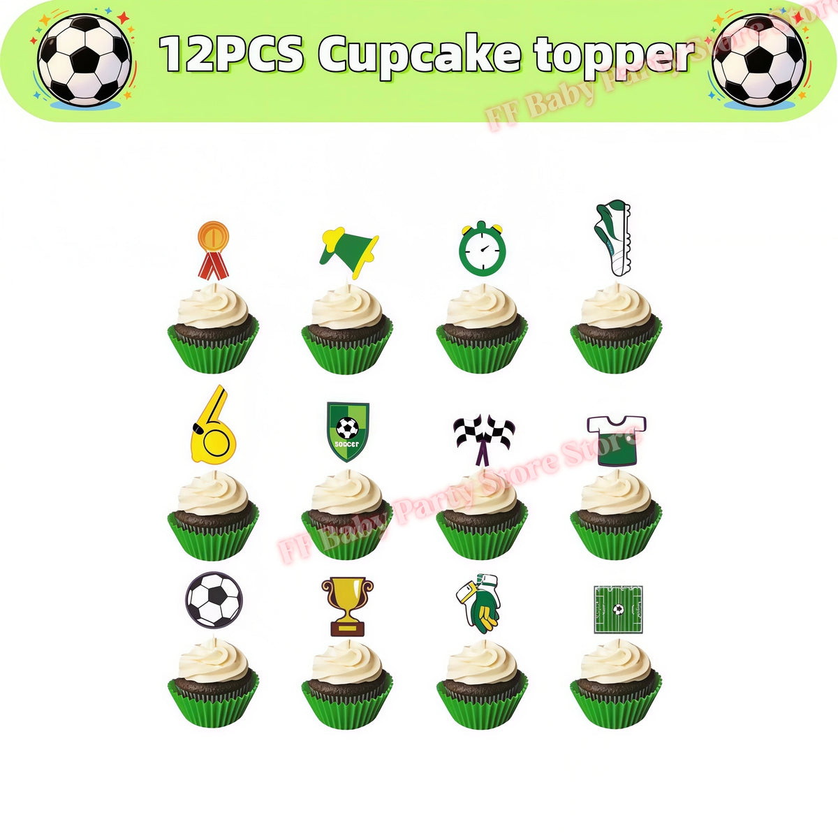 Soccer Football Birthday Party Decorations – Balloons, Plates & Cups Party Decoration Kit Babs 12pcs Cupcake topper