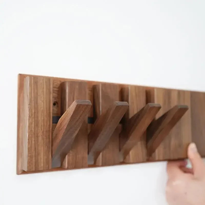 Nordic Walnut Wall Coat Rack – 8 Fold-Out Piano Key Hooks Wall Coat Rack Babs