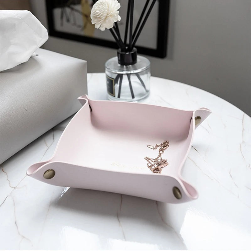 Foldable PU Leather Storage Tray | Nordic Desk Organizer Leather Storage Tray Babs