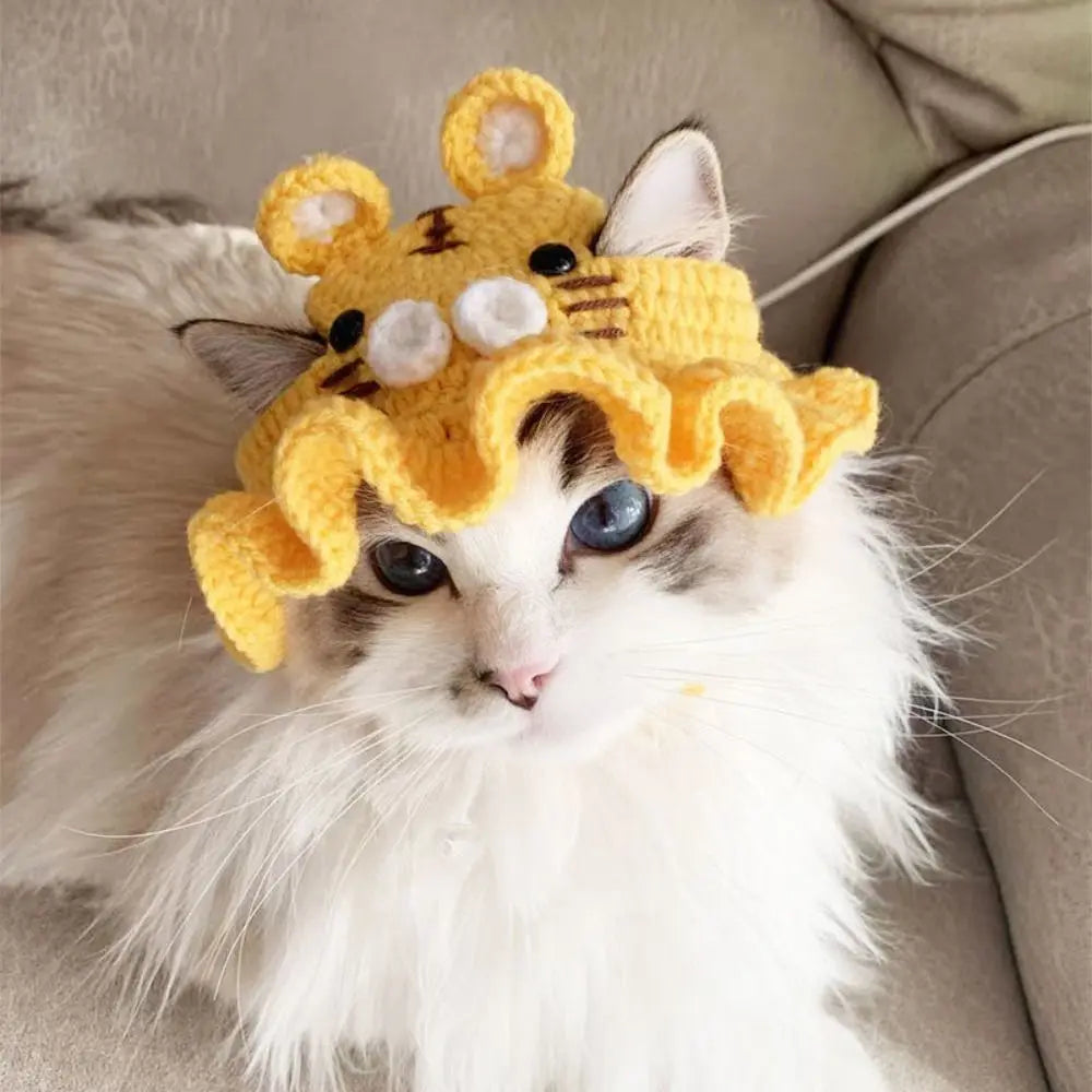 Crochet Frog Hat for Cats & Dogs – Cute Pet Party Photo Prop Pet Costume Hat Babs M-yellow tiger