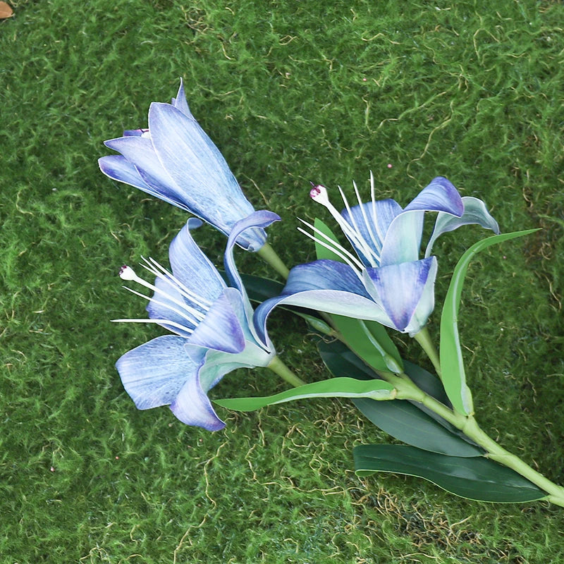 3-Head Real Touch Lily Artificial Flower Branch | European Retro Artificial Flower Branch Babs Deep Blue