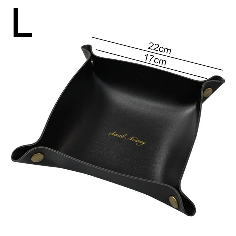 Foldable PU Leather Desktop Storage Tray Organizer Desktop Storage Tray Babs Black-L