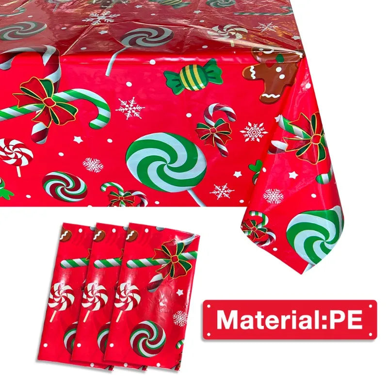Candy Christmas Disposable Tablecloth – Waterproof Holiday Disposable Tablecloth Babs