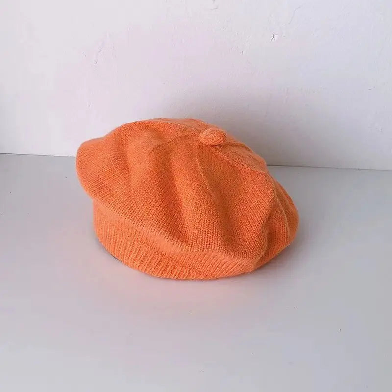 Kids Korean Candy Color Knitted Beret – Boys & Girls 1–3Y Kids Knitted Beret Babs Orange 5PCS