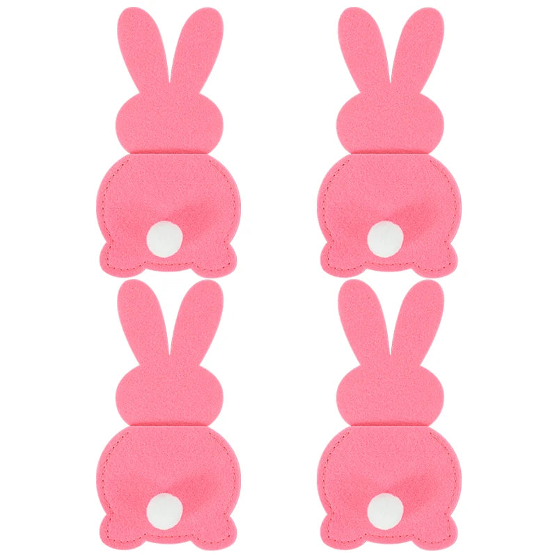 4pcs Easter Felt Rabbit Cutlery Holder Bags | Party Tableware Cutlery Holder Bags Babs Pink