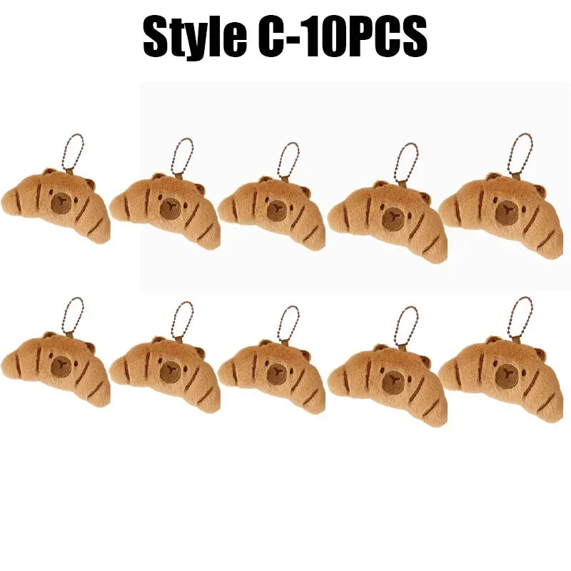 Cartoon Capybara Plush Keychain – Stuffed Croissant Pendant