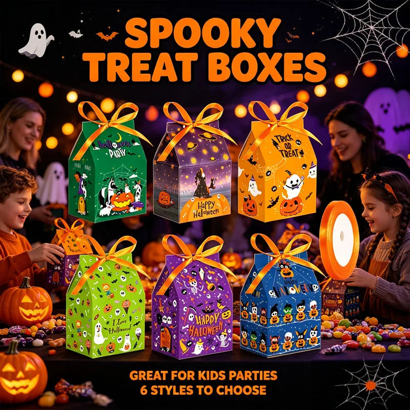Halloween Candy Gift Boxes Pumpkin Bat 12pk with Ribbon Halloween Party Boxes Babs