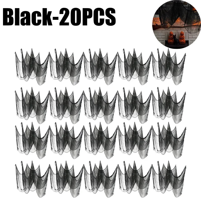 Halloween Spider Web Gauze Netting Haunted House Party Decor Halloween Party Decoration Babs Black-20PCS 76cmx183cm