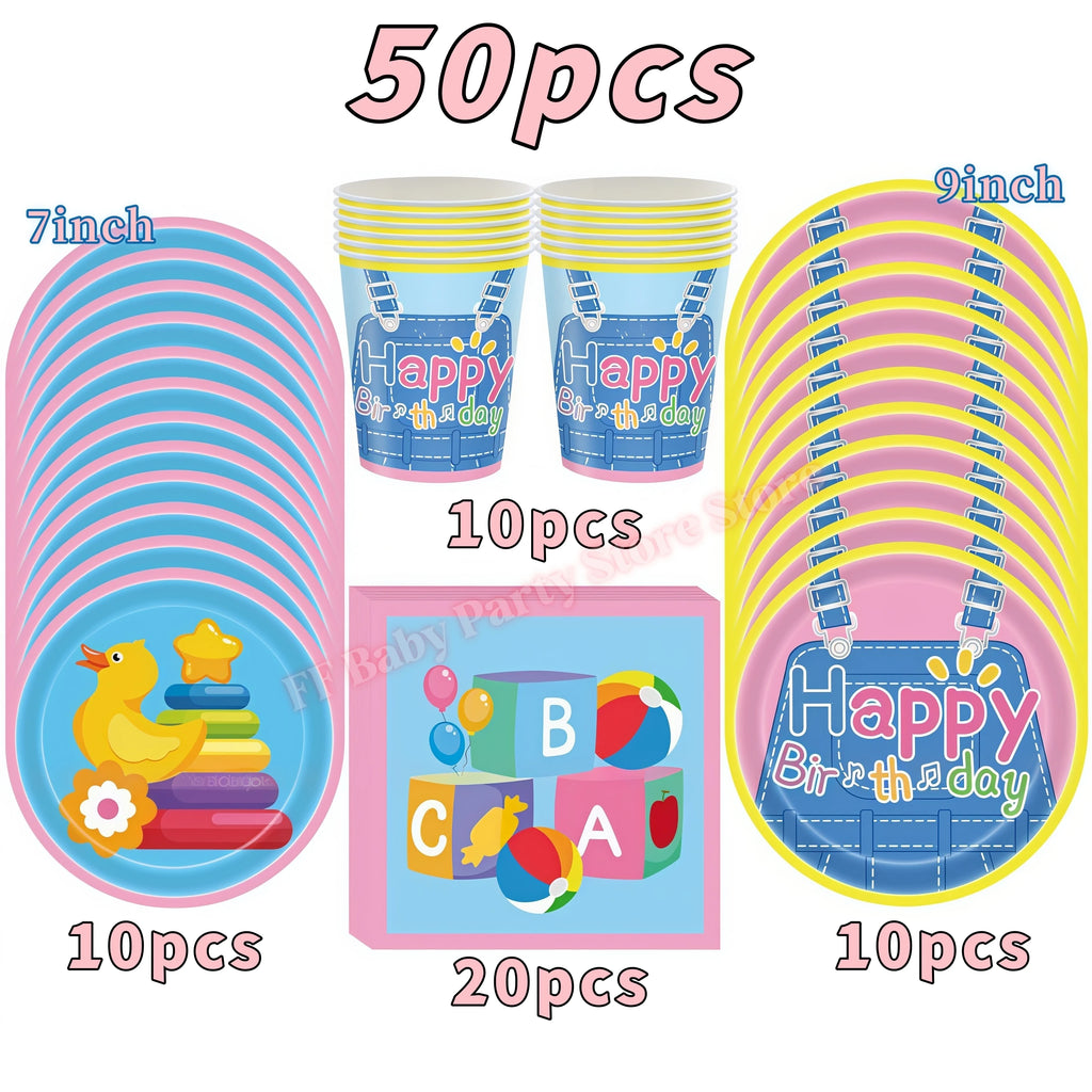 Kids Birthday Party Tableware Set – Cartoon Teacher Theme Party Tableware Set Babs 50pcs