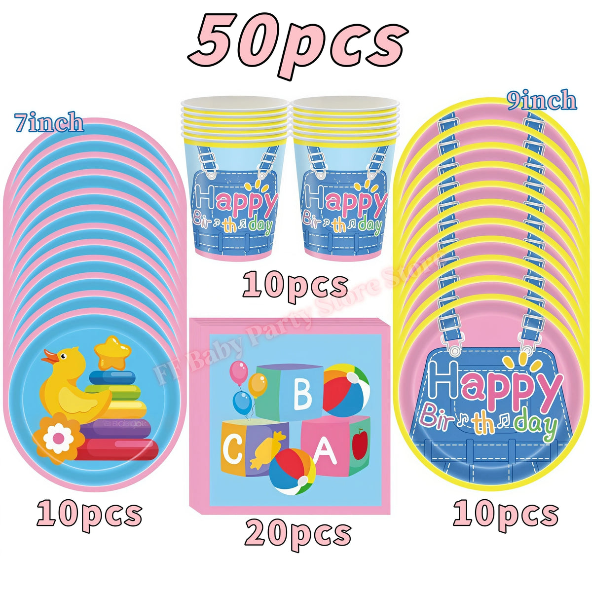 Kids Birthday Party Tableware Set – Cartoon Teacher Theme Party Tableware Set Babs 50pcs