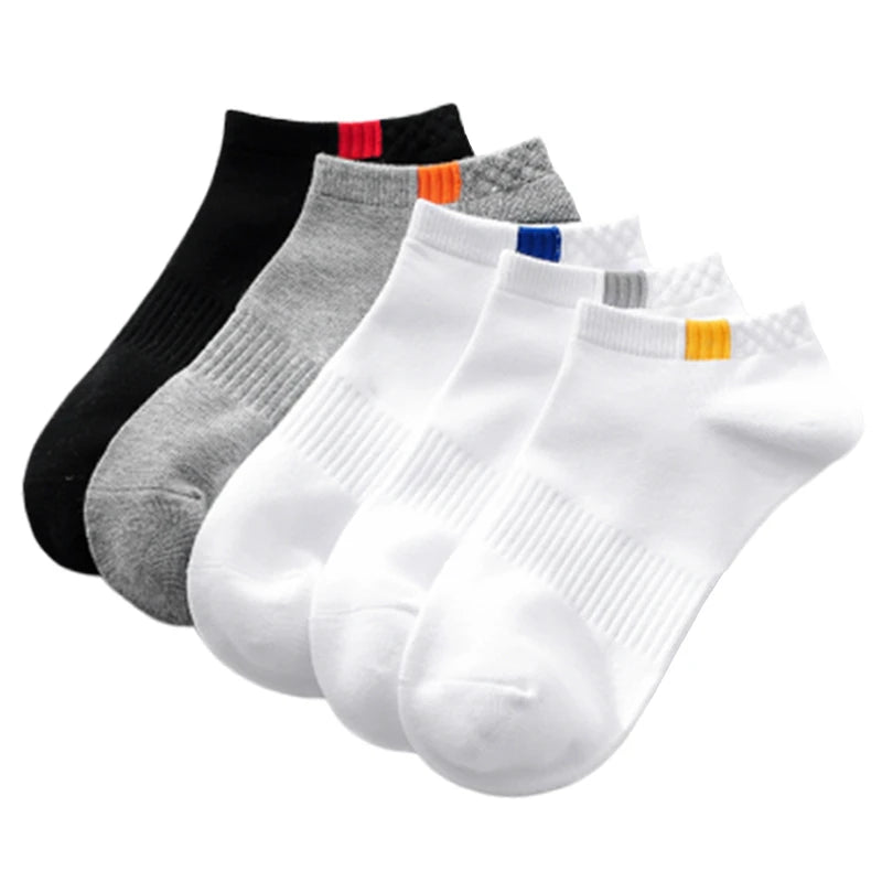 5 Pairs Men's Cotton Ankle Boat Socks – Colorful Low Cut Men's Ankle Socks Babs 5 colors 5 pair One Size