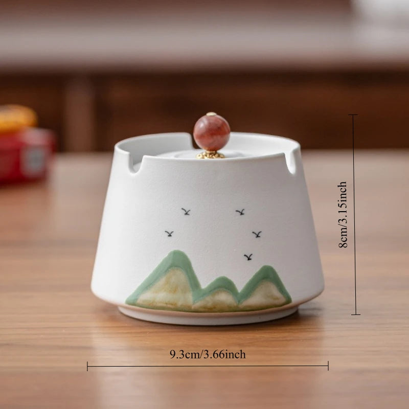 Ceramic Ashtray with Lid – Chinese Style Stoneware Home & Office Decorative Ashtray Babs 1pc A