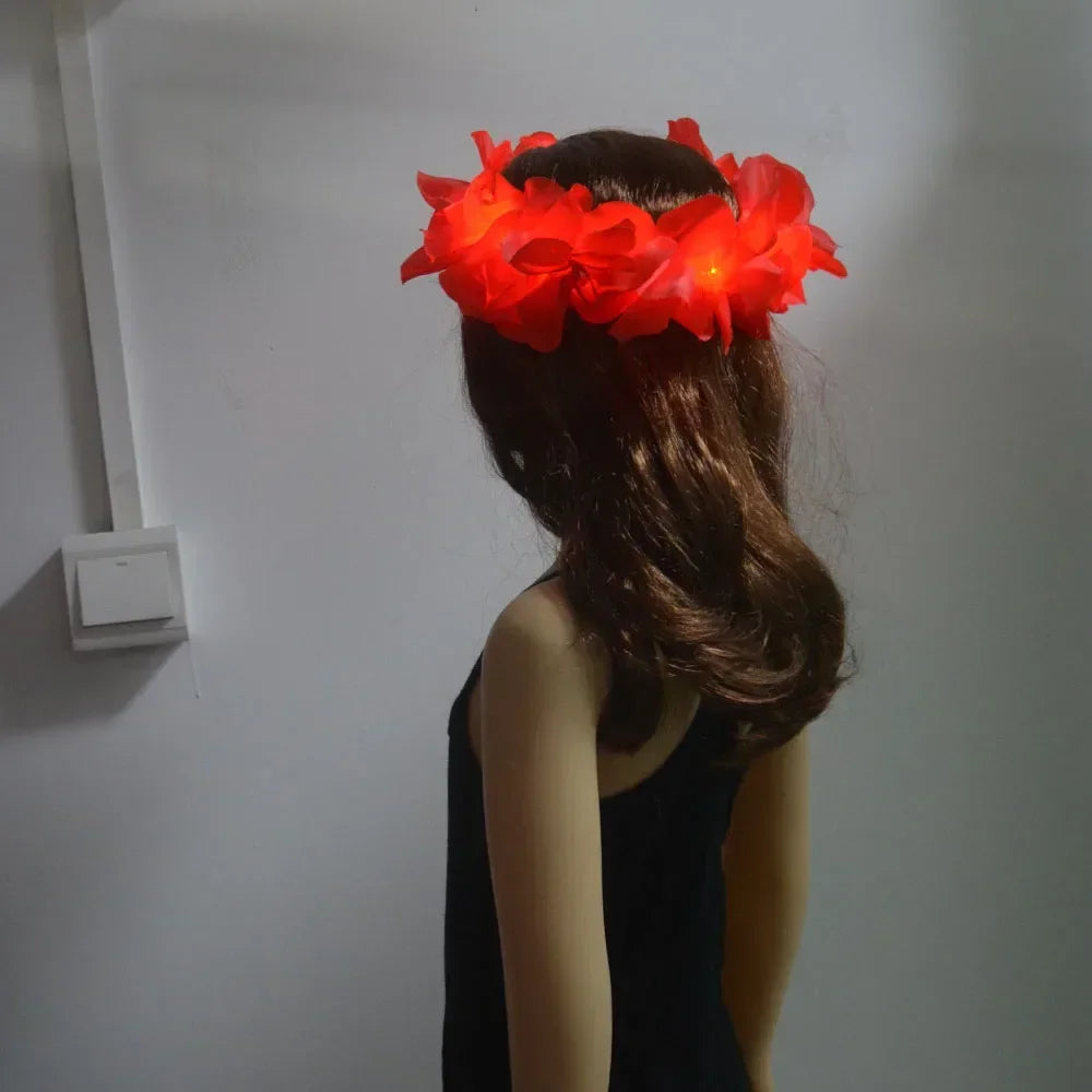 LED Hawaiian Leis Flashing Flower Necklace for Parties LED Party Necklace Babs 1pcs red wreath