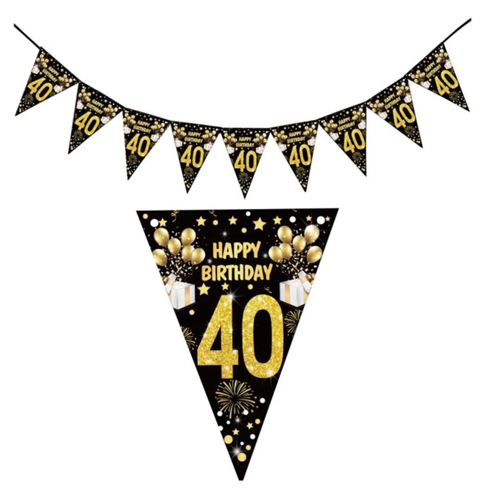 40th Birthday Party Decorations – Black & Gold Tableware Set