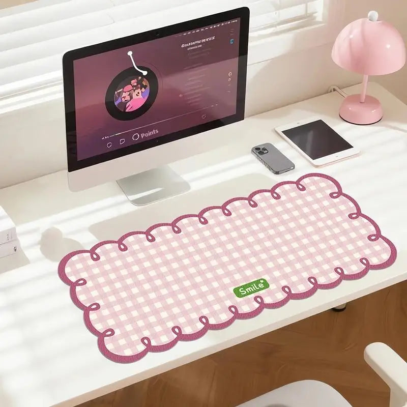 Large Checkered Mouse Pad Pink Blue – PVC Desk Mat | HUXUAN Extended Desk Mat Babs