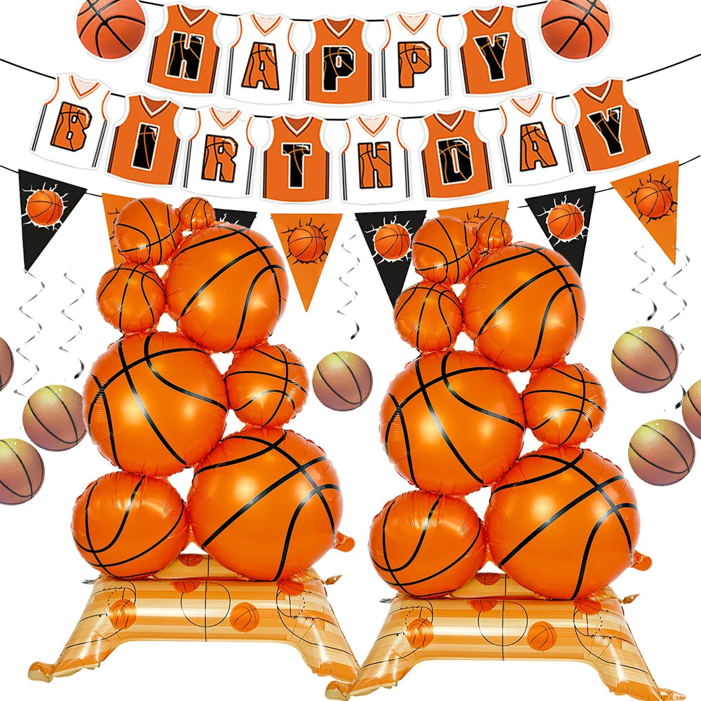 Basketball Birthday Party Decor – Foil Balloon, Banner & Swirls Party Decoration Set Babs