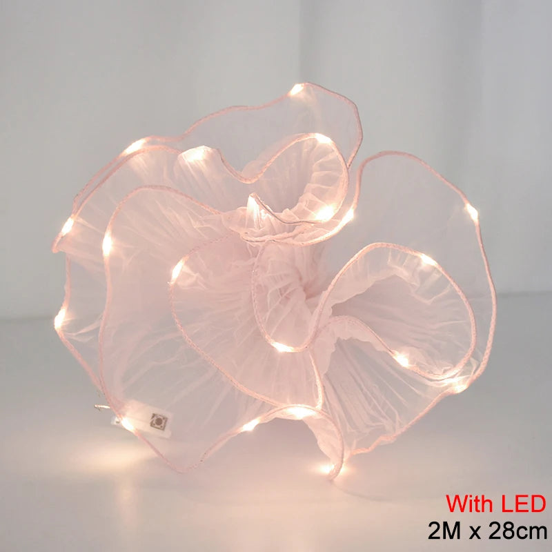 LED Mesh Yarn Flower Wrap Roll – DIY Wedding & Gift Packaging Gift Wrapping Mesh Babs Pink-WithLED
