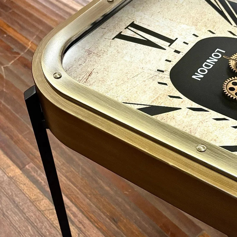 Nordic Gear Clock Coffee Table | Vintage Iron Rectangle Side Table Coffee Table Babs