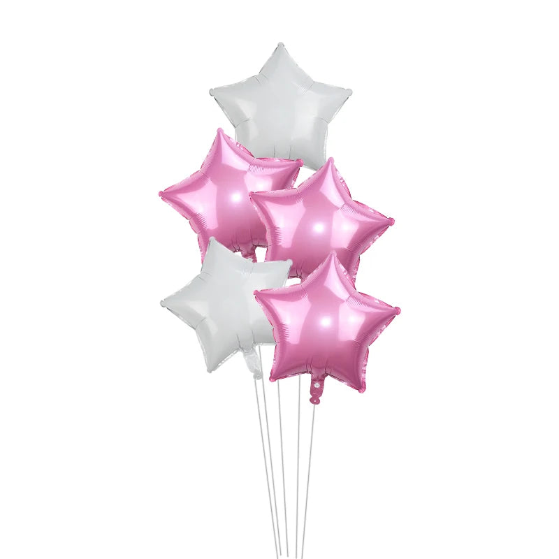 5-Pack 18" Gold Silver Foil Star Balloons – Party Decoration Foil Party Balloons Babs pink white 18inch