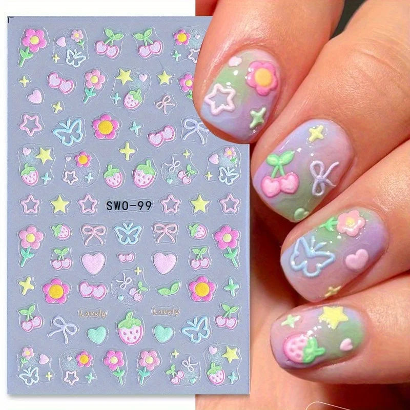 Cute Nail Stickers – Cherry, Strawberry & Heart DIY Decals Nail Art Stickers Babs