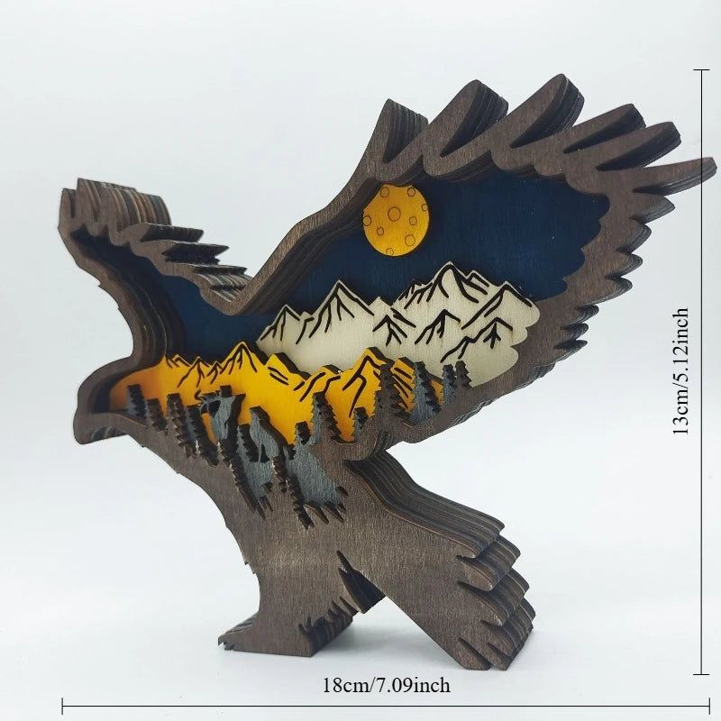 Wooden Multi-Layer Carved Animal Ornament | Home Décor Wooden Carved Ornament Babs eagle
