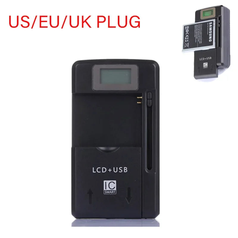 Universal 2-in-1 LCD Battery Charger with USB – US/UK/EU Plug Battery Charger Babs