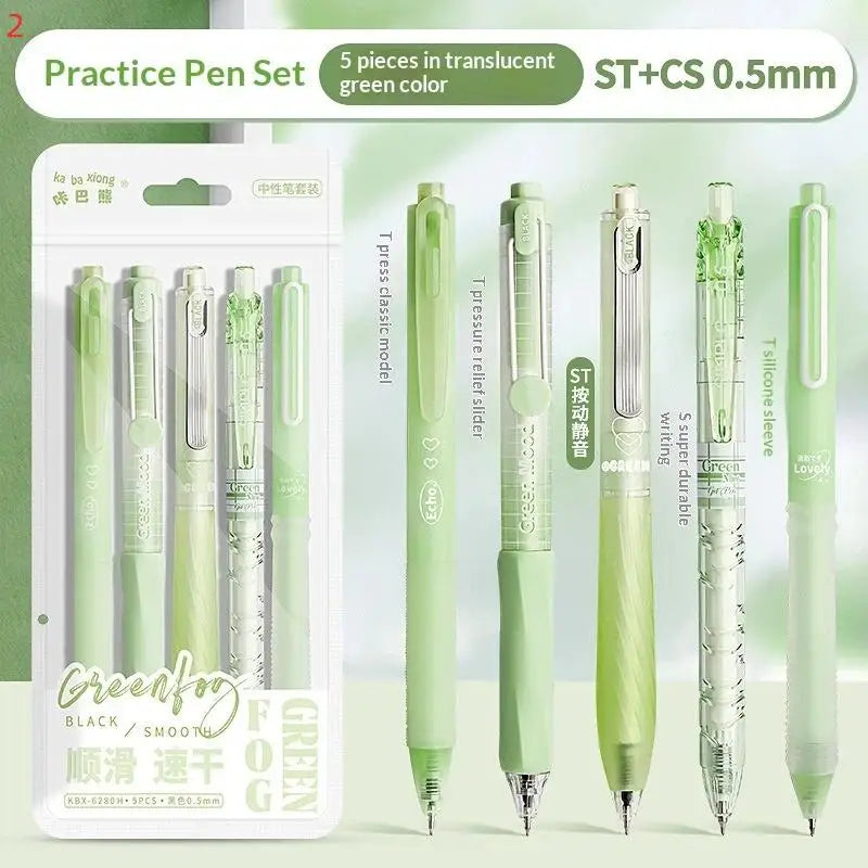 5-Pack Retractable Gel Pens 0.5mm Black Ink Korean Style Retractable Gel Pen Babs 2 Green