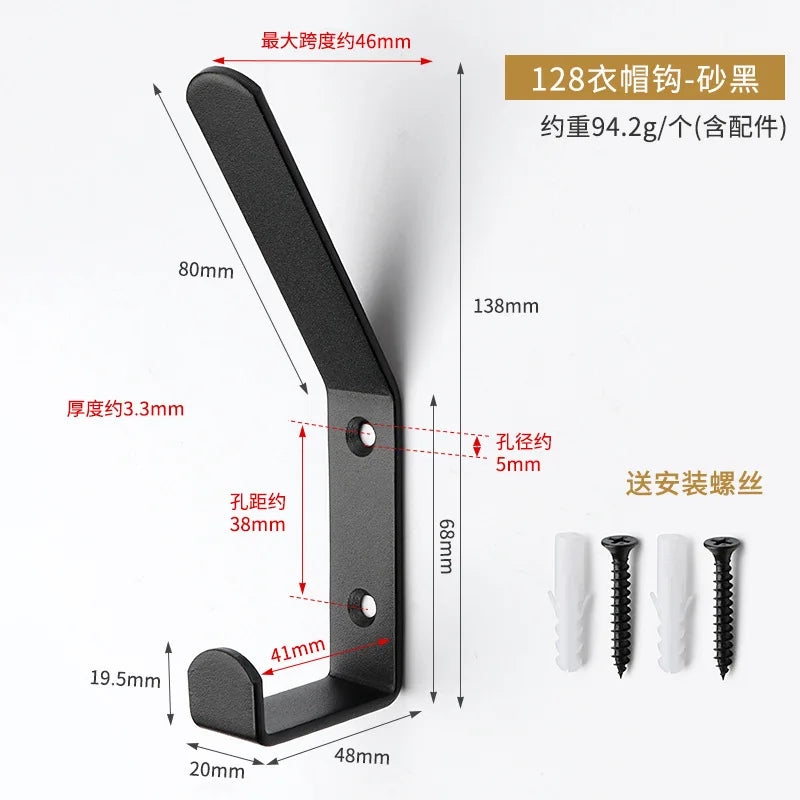 Black Metal Wall Mounted Hook – Coat & Towel Hanger with Screws Wall Mounted Hook Babs Black-E 1PCS