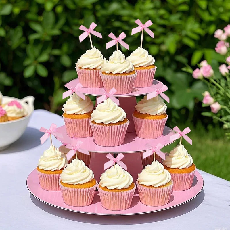 12Pcs Pink Bow Cupcake Toppers – Birthday & Baby Shower Decor Cupcake Toppers Babs