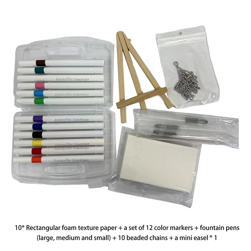 DIY Bubble Texture Painting Kit – 12 Markers & 10 Foam Papers Kids Art Craft Kit Babs A1