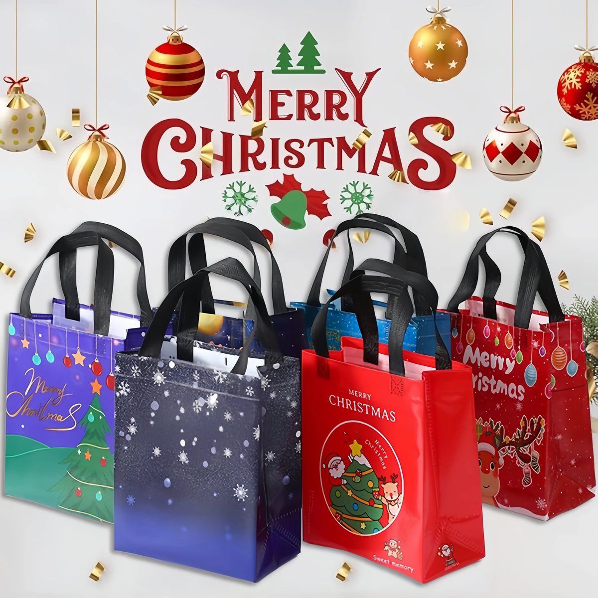 6/12Pcs Large Reusable Christmas Gift Bags with Handles Christmas Gift Bags Babs