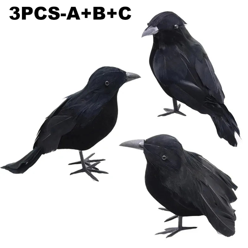 Simulation Black Crow Raven Garden Decor & Bird Repellent Garden Bird Deterrent Babs 3PCS-ABC