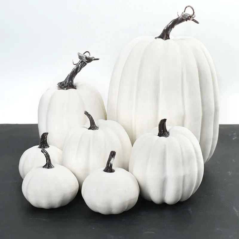 7-Piece Artificial Pumpkin Set – Fall & Halloween Decor Artificial Pumpkin Decor Babs White-1Bag